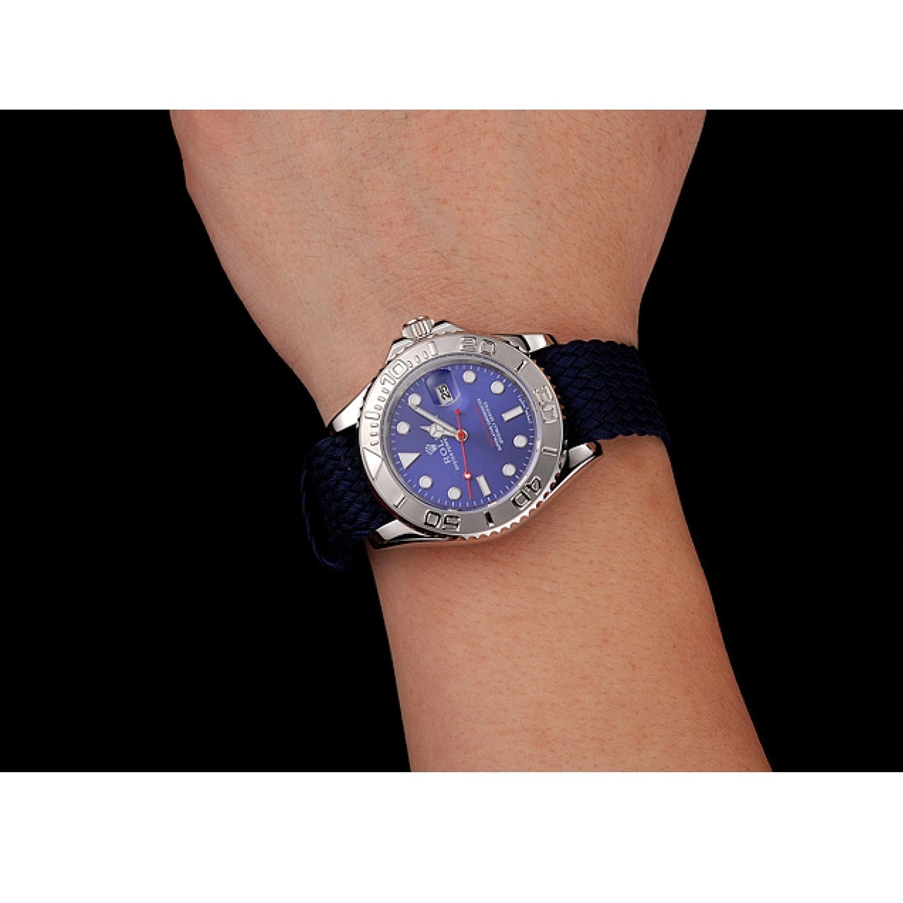 Aaa replica watch Master 1453868 Rolex Blue Yacht Dial Fabric Blue Bracelet 0713